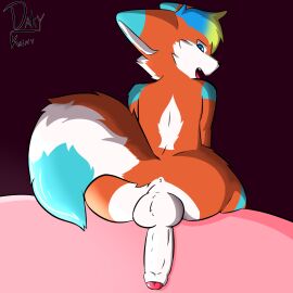 1boy 2024 2d 2d_(artwork) 2d_artwork ass balls big_ass big_ass_(male) big_balls big_butt blue blue_eyes blue_fur cute cute_face cute_male daky_kainy exposed_ass exposed_penis furry_ass furry_male furry_only furry_tail looking_back male male_only multicolored_fur multicolored_hair orange_fur penis smile smiling smiling_at_viewer tight_ass white_fur