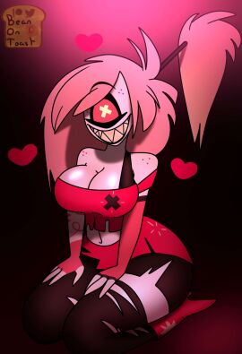 beanontoast big_breasts breasts cherri_bomb_(hazbin_hotel) demon female hazbin_hotel high_heel_boots high_heels sharp_teeth thick_thighs