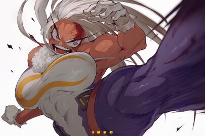 1girls 2023 2d 2d_(artwork) abs action_pose animal_ears artist_name bare_shoulders big_breasts blood_on_face breasts bunny_ears clothing curvy dark-skinned_female dark_skin eyelashes female female_focus female_only fur_collar gloves high_resolution human ibuo kicking large_breasts legwear leotard long_hair looking_to_the_side miruko motion_lines muscular muscular_female my_hero_academia navel navel_visible_through_clothes open_mouth pinup questionable quirked_human_(my_hero_academia) red_eyes revealing_clothes rumi_usagiyama sfw shiny_skin simple_background skimpy sleeveless solo solo_female stockings superheroine teeth thick_thighs thighhighs thighs tongue turtleneck voluptuous watermark white_background white_hair