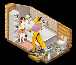 animated anklav anthro bathroom bathtub clothing dlw drinking_alcohol drunk duo felid frottage hi_res male male/male mammal pantherine penile penis sergal sex shiori_(anklav) speech_bubble substance_intoxication tiger undressing