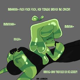 1boy 1girls 2024 ass big_ass big_penis comic cunnilingus demon dialogue digital_media_(artwork) facesitting female green_body handjob male mob_face monster monster_cock monster_girl mr_esmox oral original original_character penis pixel_art resisting resisting_orgasm sex sitting slime slime_girl slymee sucking sucking_penis text twitter twitter_username