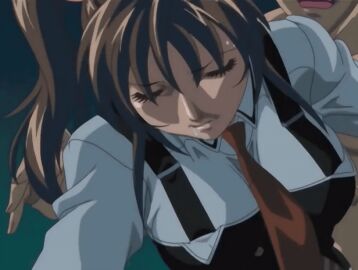 00s 1boy 2006 animated bible_black bible_black_only bouncing_breasts breasts brown_hair buttons closed_eyes clothing_removed female grabbing_another's_breast grope_from_behind groping hair_ornament imari_kurumi large_breasts lowres male necktie open_mouth removing_clothing school school_uniform shirt standing tagme white_shirt