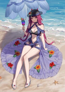 1girls absurdres alternate_costume bare_arms bare_shoulders beach beach_umbrella blue_one-piece_swimsuit blue_swimsuit bracelet breasts cleavage commission cup drink drinking_straw female female_only fire_emblem fire_emblem_engage fire_emblem_heroes flower hat helloimtea highres holding holding_cup ivy_(fire_emblem) jewelry large_breasts long_hair looking_at_viewer mole mole_under_mouth navel nintendo non-web_source ocean official_alternate_costume one-piece_swimsuit pink_eyes purple_hair purple_one-piece_swimsuit sitting smile solo sun_hat swimsuit thighs umbrella