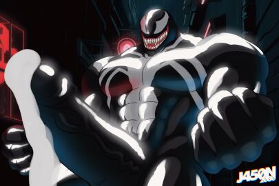 1boy animated anthro bara bodily_fluids bulk cum cumshot ejaculation genital_fluids hi_res hyper j450n2080 male male_only marvel marvel_comics muscular pulsating_cumshot solo spider-man_(series) symbiote venom_(marvel) yaoi