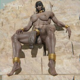 3d asp_pharah egyptian fareeha_amari futa_only futanari gold_jewelry hairy intersex muscular muscular_futa nipple_piercings overwatch overwatch_2 pharah pubic_hair pyramid sweaty wet yeetiques