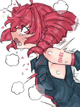 1girls 2d 2d_(artwork) ahoge arm_tattoo arms_behind_back blush blush_lines blushing_profusely clothed_sex detached_sleeves drool drooling ecstasy female female_focus heart hearts_around_head implied_penetration implied_sex kasane_teto laying_down laying_on_back laying_on_bed motion_lines nail_polish navel oerba_yun_fang open_mouth overwhelmed overwhelming_pleasure petite petite_body petite_female pleasure_face red_eyes red_hair saliva saliva_string side_view simple_background skinny skinny_female slim_girl slim_waist standing standing_sex steam steaming_body sweat sweating tattoo tremble_spikes trembling tukemono6500 twin_drills utau white_background