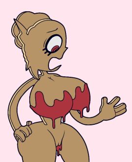 big_breasts breasts dough doughy_ass female flat flattened food food_humanoid food_transformation freak_anon_(artist) helltaker inanimate_transformation indie_game jelly leaking leaking_nipples leaking_pussy lucifer_(helltaker) pancake pancakes panic panicked_look pussy strawberry_jam transformation