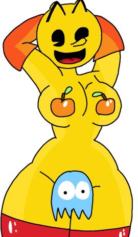 bandai_namco big_breasts breasts censored female funny_censor genderswap genderswap_(mtf) ghost gloves heels inky_(pac-man) joke_art low_res lowres oranges pac-man pac-man_(series) pac-man_eyes rule_63 thick_thighs thunder_thighs what