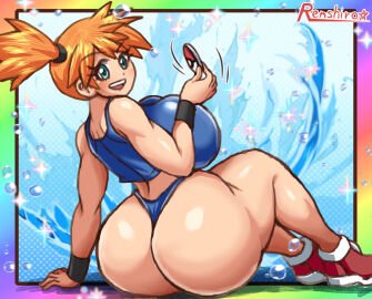 1girls ass big_ass big_breasts big_butt blue_sports_bra blue_thong breasts coin female female_only huge_ass huge_breasts huge_butt kasumi_(pokemon) misty_(pokemon) pokemon pokemon_frlg pokemon_tcg pokemon_tcg_pocket shoes solo solo_female solo_only sports_bra swimwear thong