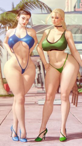 2girls 3d 3d_(artwork) asian asian_female ass beach big_ass big_breasts big_butt bikini blonde_female blonde_hair braided_hair breadcrumb breasts british brown_hair bubble_butt busty cammy_white capcom chun-li curvaceous curvy curvy_female curvy_figure female female_only hourglass_figure human leotard multiple_females multiple_girls sensual street_fighter swimsuit thick thick_ass thick_thighs thighs thong thong_bikini voluptuous voluptuous_female wide_hips