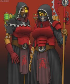 2girls adeptus_mechanicus female female_only gray_skull imperium_of_man mechanical_arm techpriest warhammer_(franchise) warhammer_40k