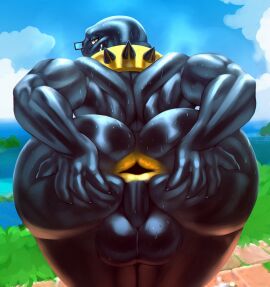 1boy anthro anthro_only anus anus_focus ass ass_focus backsack balls ballsack big_anus chain_chomp gay hi_res humanoid inviting klent looking_at_viewer looking_back male male_only mario_(series) metal nintendo presenting presenting_ass presenting_butt smirk solo solo_focus sweat