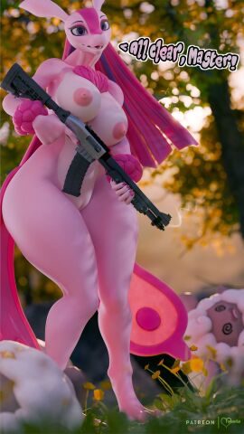 1girls 2024 3d ambiguous_gender anthro arm_tuft big_breasts blender_(artwork) blurred_background breasts dialogue digital_media_(artwork) english_text exposure_variation female female_focus foxventus fur genitals grey_body group gun hair hi_res holding_gun holding_object holding_ranged_weapon holding_weapon lamball long_hair looking_at_viewer lovander lovander_(mayosplash) master multicolored_body nipples nude pal_(species) palworld pink_body pink_hair pink_nipples pocketpair purple_eyes pussy ranged_weapon solo_focus spiral_eyes text thick_thighs tuft two-tone_body unconscious weapon white_body white_fur white_wool wide_hips wool_(fur) wrist_tuft