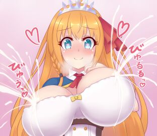 areola_slip breasts female heart-shaped_pupils huge_breasts lactating lactation lactation_through_clothes lactation_without_expressing long_hair looking_at_viewer milk pecorine pecorine_(princess_connect!) princess_connect! tagu_hblabe textless tight_clothing