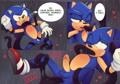 absurd_res alien anal anal_sex anthro balls black_body black_nose blue_body blue_fur blush bodily_fluids clothing comic digital_drawing_(artwork) digital_media_(artwork) dubious_consent duo english_text erection eulipotyphlan fellatio fur genitals gloves green_eyes handwear hedgehog hi_res humanoid_genitalia humanoid_penis hybrid male male/male mammal nude oral oral_penetration penetration penile penis restrained restrained_by_tentacles sailorsonic sega sex shadow_the_hedgehog simple_background sonadow sonic_(series) sonic_the_hedgehog sonic_the_hedgehog_(series) tears tentacle tentacle_in_ass tentacle_in_mouth tentacle_penetration tentacle_sex text twitter