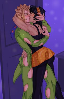 2boys 2d ass black_hair blonde_hair closed_eyes clothed clothed_male color french_kiss french_kissing gay jojo's_bizarre_adventure kissing making_out male male_only narancia_ghirga nemdreams pannacotta_fugo ship tears thick_ass tongue_kiss vento_aureo yaoi