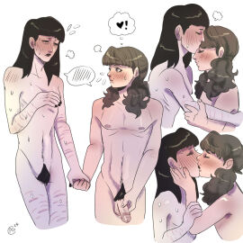 1futa 1girls bangs black_hair blush brown_hair dickgirl drawing fear_and_hunger fear_and_hunger:_termina female flaccid flat_chest futa_on_female futanari hairy hand_holding holding_hands intersex kissing light_skin long_hair marina_(fear_and_hunger) multiple_images nipples penis pubic_hair samarie_(fear_and_hunger) scar scars self_harm_scars standing trans_woman transfem wholesome yoyowhalee