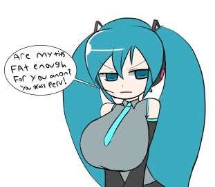 1girls alternate_breast_size annoyed aqua_eyes aqua_hair bare_shoulders black_skirt black_sleeves breasts closed_mouth clothed collared_shirt detached_sleeves english_text female grey_shirt hatsune_miku headphones huge_breasts iggy-bomb looking_to_the_side pale_skin skirt speech_bubble text tsundere twintails vocaloid