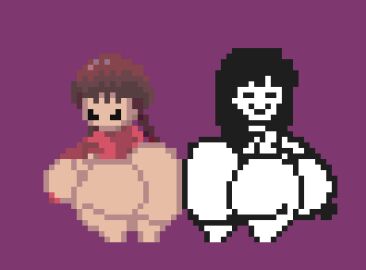 ass ass_focus ass_to_ass big_ass breasts cheekybee547 female huge_ass long_hair madotsuki monochrome monoe pixel_art sprite sprite_art sweater tagme twintails yume_nikki