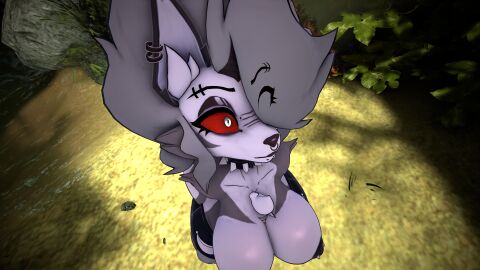3d anthro covered_eye cryptiacurves female furry helluva_boss high_resolution highres itzxenoshi loona_(cryptiacurves) loona_(helluva_boss) meme nude nude_female red_eyes solo spiked_collar vrchat wolf wolf_girl