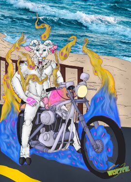 anthro balls beach belly_tuft biped blue_eyes bone bovid caprine casual_nudity chest_tuft cloven_hooves digital_media_(artwork) ear_piercing ear_ring elemental_manipulation facial_hair fangs fire fire_manipulation flaccid foreskin fur genitals glans glyphs goat goatee hand_on_leg hi_res hooves horn humanoid_genitalia humanoid_penis jewelry looking_at_viewer magic magic_user male male_anthro mammal motorcycle necklace nude penis piercing pupils ring_piercing road robyn_crawford runes sitting solo tail teeth tuft uncircumcised unguligrade unretracted_foreskin unusual_anatomy unusual_eyes unusual_pupils vampire vehicle vein veiny_penis were white_body white_fur wispypie