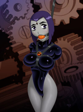 1girls arms_behind_back bad_end ball_gag bare_legs bondage bound breasts captured crotch dc dc_comics defeated defeated_heroine demon demon_girl drew_gardner female female_only femsub fully_clothed gag gagged goth goth_girl helpless kidnapped latex latex_suit leotard looking_at_captor looking_at_viewer nipples purple_eyes purple_hair rachel_roth raven_(dc) restrained shiny_clothes short_hair slave slave_girl solo straps suspended suspension_bondage teen_titans thighs tight_clothing worried worried_expression