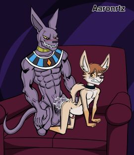 aaronrtz absurd_res anal anal_sex anthro ass beerus blush bodily_fluids bulge canid canine cum cum_in_ass cum_inside domestic_cat dragon_ball dragon_ball_super duo felid feline felis fox genital_fluids genitals hi_res ikaro_(ikaro) male male/male mammal muscular muscular_male penetration penis size_difference vein veiny_penis watermark
