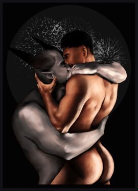 2boys anthro ass ass_cleavage back_muscles bald bara biceps canon_couple closed_eyes completely_nude couple cuddling curvy curvy_body cute dark-skinned_male dark_hair dark_skin dorian_pavus dragon_age dragon_age_inquisition duo facial_hair fireworks gay gay_male grey_body grey_skin holding_partner horn horns human iron_bull kissing loving_couple mage male male/male male_only moustache muscles muscular muscular_male naked naked_male notnecessarilysfw nude nude_male pansexual_male pointy_ears qunari romantic romantic_couple size_difference standing standing_position video_games yaoi