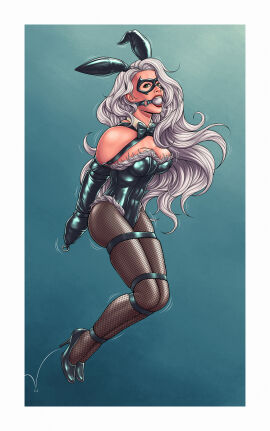 2d 2d_(artwork) armbinder ball_gag black_cat_(marvel) bondage bound bunny_ears bunny_girl bunnysuit carrot carrot_gag cleavage felicia_hardy female female_focus female_only femsub fully_clothed gag gagged gagging high_heels hopping human humanoid jumping light-skinned_female light_skin marvel marvel_comics perilchaser revealing_clothes shiny_clothes spider-man_(series) tight_clothing white_ball_gag