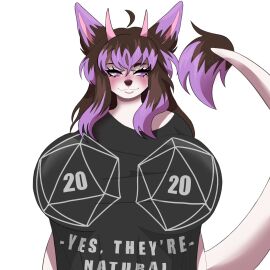 blush breasts digital_drawing_(artwork) dragon dungeons_and_dragons english_text female furry furry_female furry_futa furry_only futanari intersex kazyuzko33 nepurin oc shirt silly sillygirl stretched_clothing text