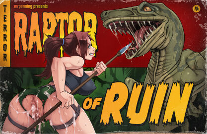 2023 after_rape after_sex ass black_clothing black_shirt black_tank_top black_topwear bodily_fluids bottomwear breasts brown_hair clothing comic cover cover_art cover_page cum cum_in_ass cum_in_pussy cum_inside cum_on_ass cum_on_butt dinosaur dromaeosaurid duo english_text female feral genital_fluids hair human interspecies lara_croft lara_croft_(survivor) leaking_cum male male/female mammal melee_weapon mrpenning muscular muscular_female polearm ponytail pussy reptile scalie sharp_teeth shirt shorts spear tank_top teeth text theropod tomb_raider tomb_raider_(survivor) topwear torn_bottomwear torn_clothing torn_shorts velociraptor weapon zoophilia