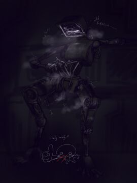 1_eye 1boy dark_environment electricity exposed_wires full_body harley_sawyer looking_up male masturbation metallic_body no_genitals poppy_playtime robot robotic screen_face solo steamy_breath the_doctor_(poppy_playtime) tv_head wireplay