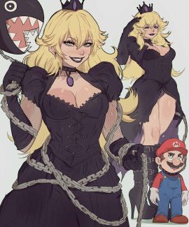 big_breasts boots breasts chain_chomp cleavage female goth high_heel_boots high_heels huge_breasts mario mario_(series) princess_peach thick_thighs wide_hips yoracrab