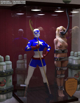 3d blonde_hair bound bound_arms bound_wrists completely_nude courtney_whitmore dc dc_comics female mannequin nude nude_female stargirl thejpeger trophy_case