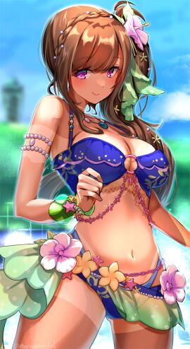 big_breasts breasts d4dj decoration female manawanaman2nd mizushima_marika outdoors swimsuit tan_body tan_lines
