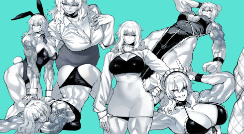 1girls abs absurd_res aqua_background ass bare_arms bare_legs bare_shoulders bare_thighs big_ass big_breasts big_butt blonde_hair bra breasts bunny_ears bunny_tail bunnysuit chinese_clothes clothed clothing color dress female hi_res isshou_senkin kengan_(series) large_breasts light-skinned_female light_skin long_hair looking_at_viewer maid maid_outfit maid_uniform muscles muscular muscular_arms muscular_back muscular_female muscular_legs muscular_thighs office_clothing office_lady playboy_bunny ratatatat74 sena_riko simple_background solo star:_strike_it_rich tattoos thick_thighs