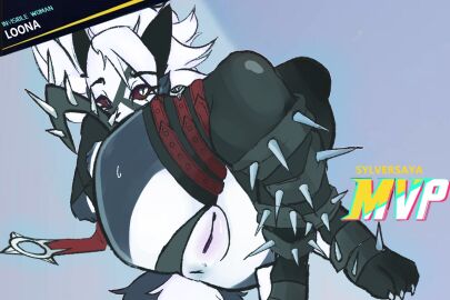 anthro anus biped canid canid_demon canine canis clothing demon female female_anthro genitals hellhound helluva_boss humanoid_genitalia humanoid_pussy legwear loona_(helluva_boss) mammal mythological_canine mythological_creature mythology paws pussy solo sylversaya thigh_highs wolf