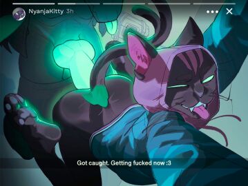 3_toes anal animal_genitalia animal_penis anthro ass barefoot bottomless canid canine canine_genitalia canine_penis cerberus_(fortnite) clothed clothing duo epic_games feet felid feline fizzthetiger fortnite gay gay_male genitals hi_res instagram knot male male/male mammal nyanja_(fortnite) pawpads paws penis selfie soles toes yaoi