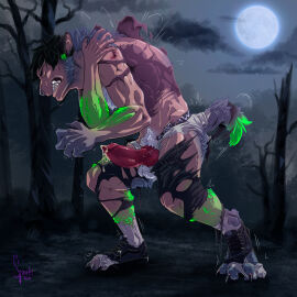 2021 4_toes 5_fingers animal_genitalia animal_penis anthro balls bite_mark bite_mark_on_shoulder black_claws black_hair black_nose black_pawpads bodily_fluids body_growth body_growth_(enlargement) bottomwear canid canine canine_genitalia canine_penis cheek_tuft claw_growth claws clenched_eyes clenched_teeth closed_eyes clothing cloud crotch_tuft cum cum_drip cum_dripping_from_penis destroyed_clothing digitigrade dipstick_tail dripping ears_back ejaculation erection facial_tuft feet finger_claws fingers fluffy fluffy_tail footwear full_moon fur fur_growth genital_fluids genitals green_body green_fur grey_body grey_fur growth hand_on_shoulder hands-free hi_res human human_to_anthro hunched_over involuntary_orgasm knot male mammal mane mane_growth markings mid-transformation moon motion_lines multicolored_body multicolored_fur muscle_growth muscles muscular muscular_anthro muscular_human muscular_male mythological_canine mythological_creature mythology night outside pants pawpads paws penis pink_penis pivoted_ears plant plantigrade_to_digitigrade shirt shoe_burst signature size_transformation sky snout snout_growth socks solo sparks_99 species_transformation standing tail tail_growth tail_markings tail_motion tailwag teeth tight_clothing toe_claws toes topwear torn_bottomwear torn_clothing torn_footwear torn_pants torn_shirt torn_shoes torn_socks torn_topwear torn_underwear transformation tree tuft two-tone_body two-tone_fur uncensored underwear vein veiny_penis were werecanid werecanine werewolf wolfoup wounded