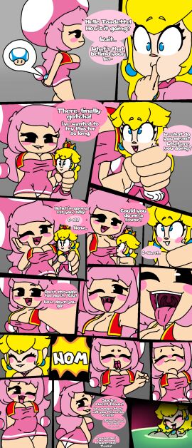 ass big_ass big_breasts bigger_pred blush breasts comic dialog dialogue female internal internal_view mario_(series) micro micro_female micro_prey mini_mushroom peachytoadstool power-up princess_peach sequence simple_background simple_coloring smaller_prey soft_vore super_mario_bros. swallowed_whole swallowing thick_thighs toadette vore vore_belly vore_comic vore_sequence willing_pred willing_prey