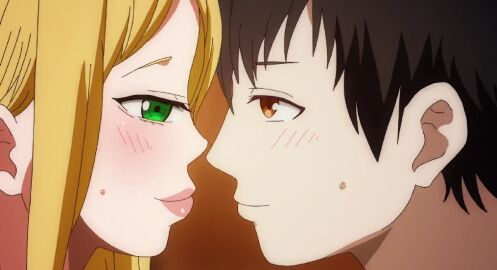 1boy 1girls 2020s 2022 20s 2d adorable adorable_face animated blonde_eyebrows blonde_hair blush college college_student female green_eyes ima_made_ichiban_yokatta_sex image in_love lips long_hair male school shion_(animation_studio) smile smiling smiling_at_each_other smiling_at_partner sweat sweaty university vanilla virgin_female virgin_male