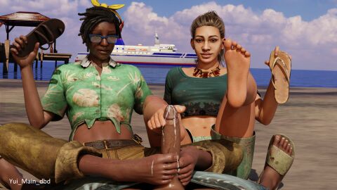 3d adam_francis barefoot claudette_morel cock dbd dead_by_daylight feet foot_fetish footjob male penis thalita_lyra yui_main_dbd