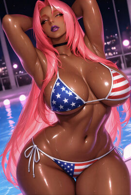 1girls 4k 4k_resolution 8k ai_generated american_flag_bikini bikini hands_behind_head hi_res high_resolution hires indoor_pool indoors ingrid_(taimanin_asagi) inside lipstick long_hair looking_at_viewer narrow_waist night nighttime pink_hair pool poolside purple_lipstick straight_hair tagme taimanin_(series) taimanin_asagi underboob upscaled water wide_hips yellow_eyes