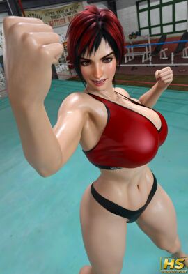 1girls 3d ass big_ass big_breasts breasts dead_or_alive female fit fit_female hagiwara_studio highres mila_(doa) pinup red_hair solo solo_female tagme thick_thighs