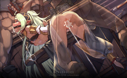 1girls 2boys ahe_gao alternate_costume anus ass bent_over black_thighhighs blush breasts censored cosplay cum cum_in_mouth cum_in_pussy dancer double_penetration fellatio female fingerless_gloves fire_emblem fire_emblem_awakening fire_emblem_heroes gag gagged gloves green_eyes green_hair high_heels highres kanchigai long_hair male mosaic_censoring multiple_boys multiple_males nipples nowi_(fire_emblem) olivia_(fire_emblem) olivia_(fire_emblem)_(cosplay) oral ponytail pussy restrained ring_gag sex small_breasts spitroast standing thighhighs vaginal_penetration very_long_hair