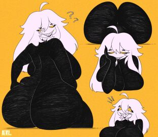 1girls ass ass_focus big_ass big_breasts black_body black_skin bouncing_ass bouncing_breasts breasts completely_nude curvy_figure female female_only friday_night_funkin girlfriend_(friday_night_funkin) huge_ass letherisreal looking_up_at_viewer naked naked_female nude nude_female smile solo solo_female the_trollge_files trollge_gf_(fnf) white_hair yellow_eyes