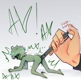 13_cards 13_карт 1boy macro macro/micro male_only micro micro_male micro_on_macro object_insertion pen_in_ass screaming_in_pain skinny smaller_male taffy_kurovary text tiny вару_(13_карт)