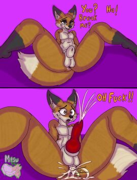animal_genitalia anthro anthro_only ass balls bodily_fluids breaking canid canine cum cum_in_ass cum_inside cumshot ejaculation femboy fox foxy_vir genital_fluids genitals hi_res instant_loss_2koma male male_only mammal mitsuthesune penis red_fox sheath solo text true_fox