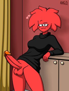 1futa :3 balls big_breasts big_penis bottomless breasts clothed clothing club_penguin erection futa_only futanari humanoid humanoid_penis intersex low-angle_view partially_clothed penis puffle puffledreemurr red_fur smooth_balls smooth_penis solo standing sweater