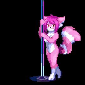 animated anthro ass bangs bent_over breasts canid canine dancing digital_media_(artwork) female fox genitals hair hi_res lewd_eden_games mammal markings nude orange_eyes pink_body pink_hair pixel_(artwork) pixel_animation pixel_art pole presenting presenting_hindquarters pussy raccoon_dog side_bangs solo spread_legs spreading striped_markings striped_tail stripes stripper stripper_pole symbell tail tail_markings tanuki teasing thighs_spread vulva